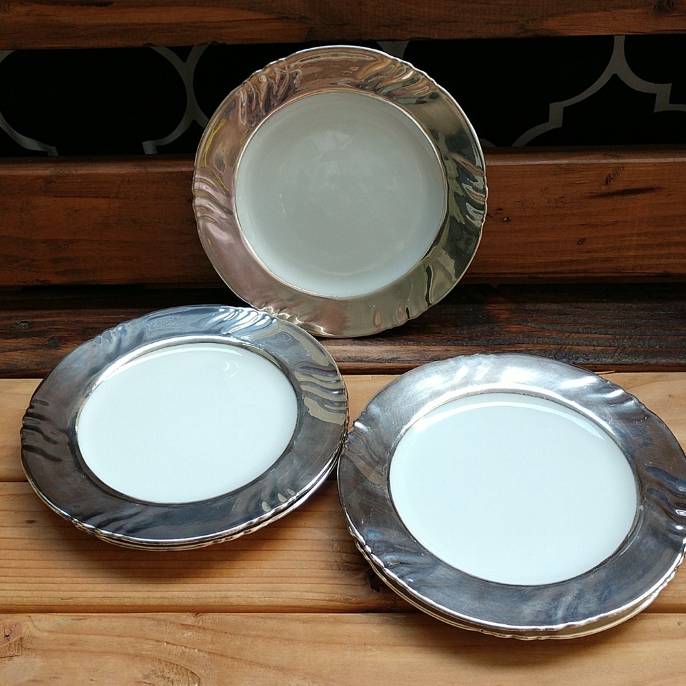 5 Antique silver porcelain dessert plates